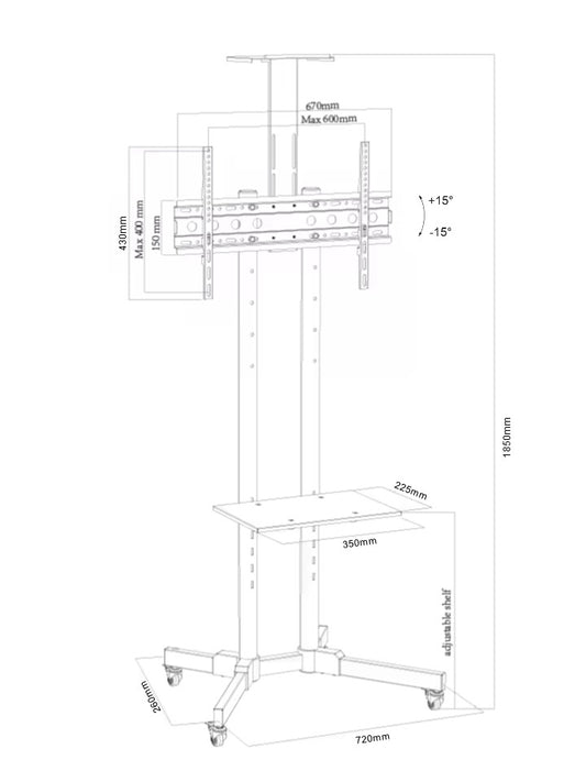 AVL 1600 TV Cart Flexible height adjustable 32" to 70"