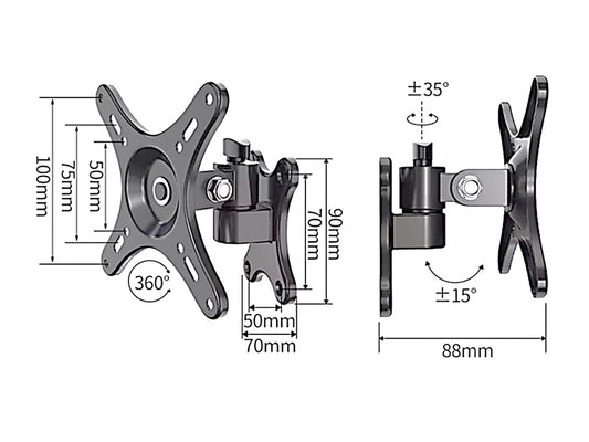 (AVL S10) Full Motion Wall Mount Bracket Ultra Small For 10" -32"