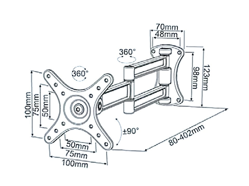(AVL W200) Full motion tv  bracket for 10"-30" tv 360 degree rotation, tilt , swivel +/-90 degree