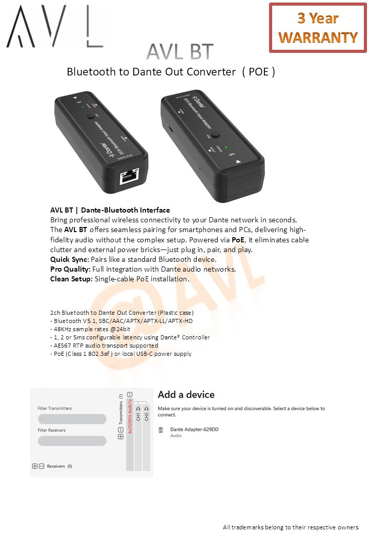 AV L BT | Dante Bluetooth Interface ( POE )