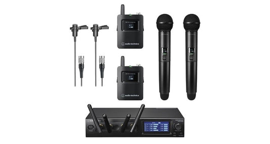 Audio Technica, ATW-1443/AT831cW, System 20 PRO. Dual Handheld,  Dual Clip-on mic + Dual beltpack, QUAD ch Receiver