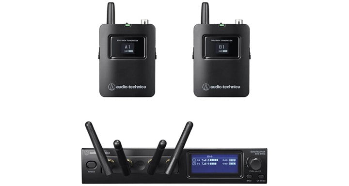 Audio Technica, ATW-1421/ AT831cW, System 20 PRO. Dual Clip-on mic, Dual beltpack, QUAD channel Receiver