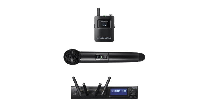 Audio Technica,  ATW-1423/AT831cW, System 20 PRO. 1x Handheld, 1x Clip-on mic + beltpack, QUAD ch Receiver