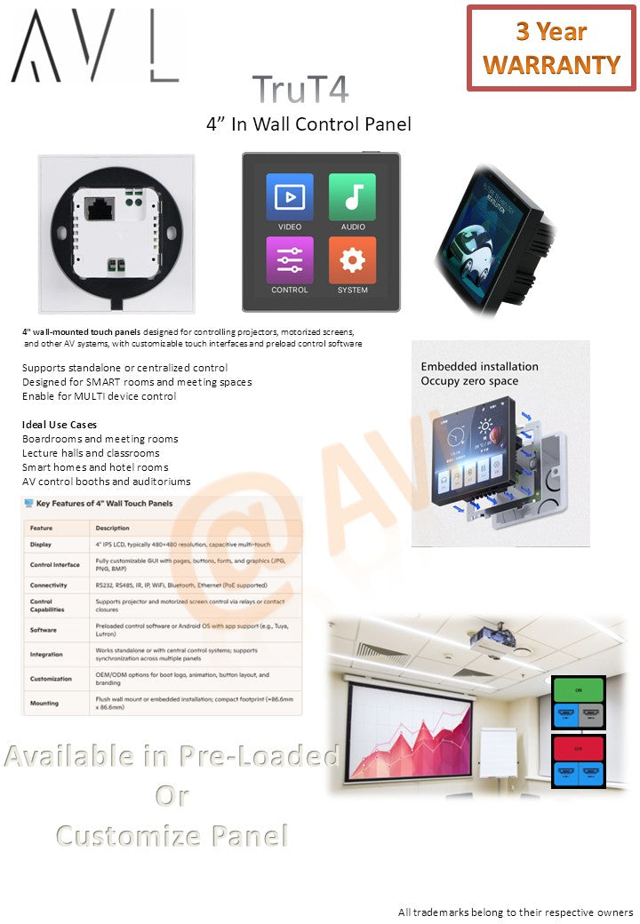 AV L TruT4 4" POE touch Panel 86x86mm