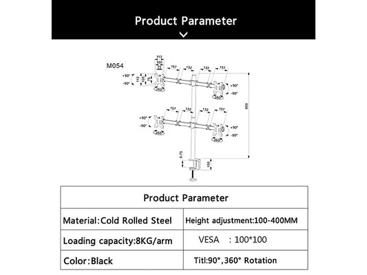 AVL M054 Four Monitors Desk Bracket 4 Screens Table Adjustable Arm Support TV LCD