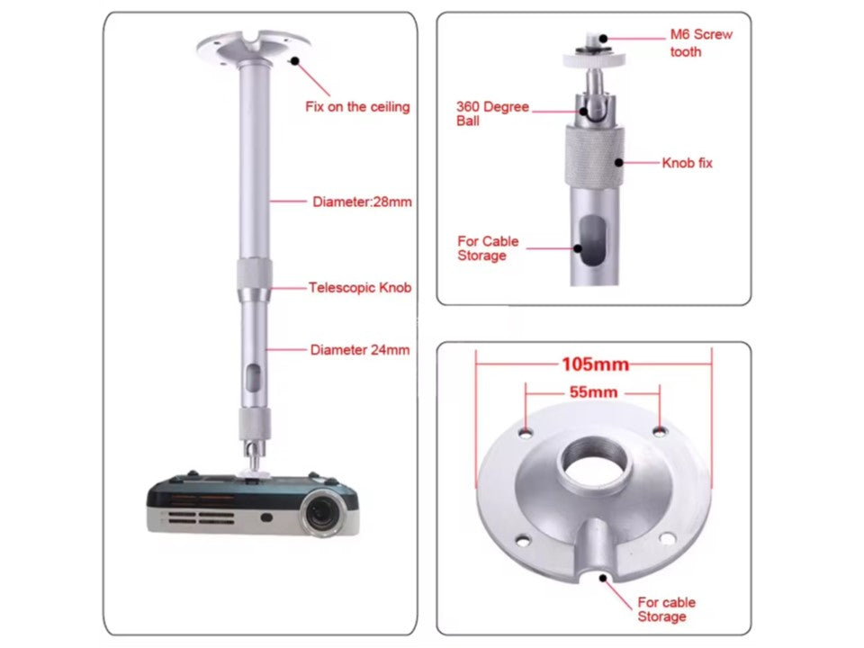 AVL V36 Ceiling mount universal projector mount 30-60cm retractable length