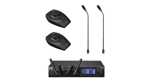 Audio Technica, ATW-1427/M43H, System 20 PRO. Dual Table Bases, 17" Goosenecks, Quad channel Receiver