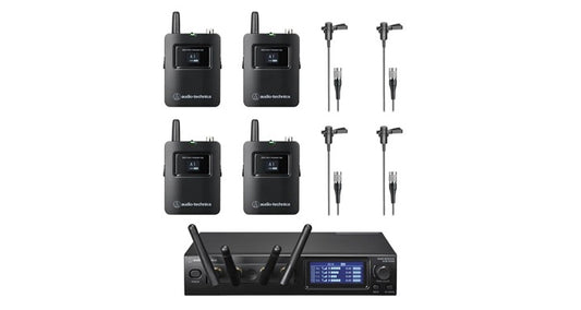 Audio Technica, ATW-1441/ AT831cW, System 20 PRO. Quad Clip-on mic, Quad beltpack, QUAD channel Receiver