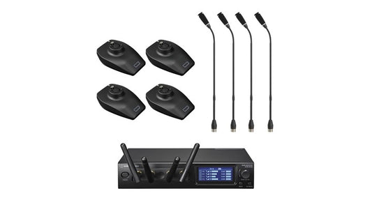 Audio Technica, ATW-1447/ATUC-M43H, System 20 PRO. Quad Table Bases, 16.9" Goosenecks, Quad channel Receiver