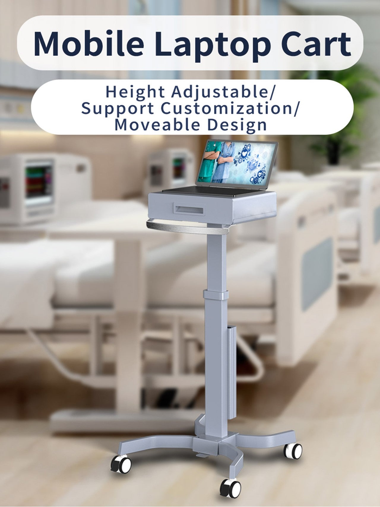 Height Adjustable Medical Trolley Mobile Workstation Laptop Dental Cart With Oral Scanner Holder-MCS-06