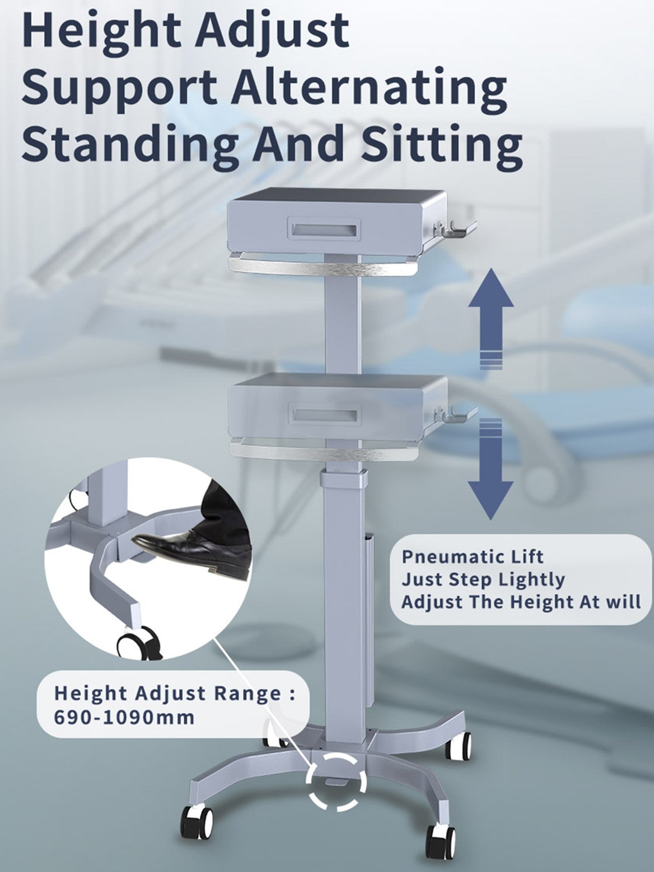 Height Adjustable Medical Trolley Mobile Workstation Laptop Dental Cart With Oral Scanner Holder-MCS-06