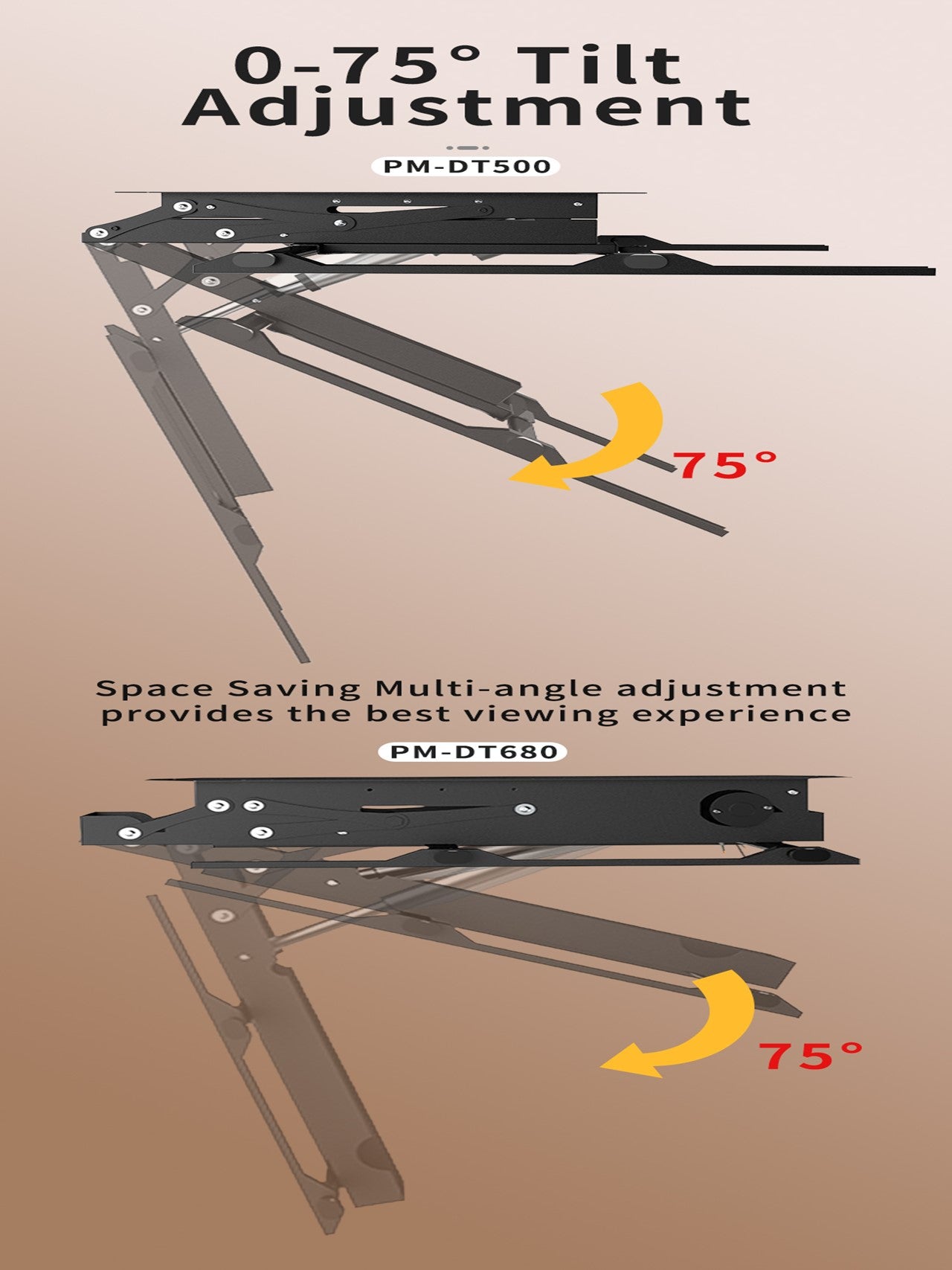 Motorized TV Ceiling Mount Flip Down Remote Control for 50-90inch -Peacemounts PM-DT680