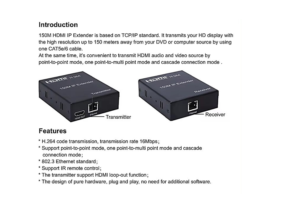 HDMI Extender 150M IP extender H.264 1080p 150M HDMI Extender