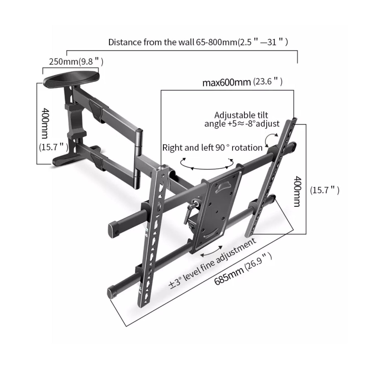 [DY658S] ULTRA MOTION 90º Swivel TV Wall Mount MINI | 37" to 80"