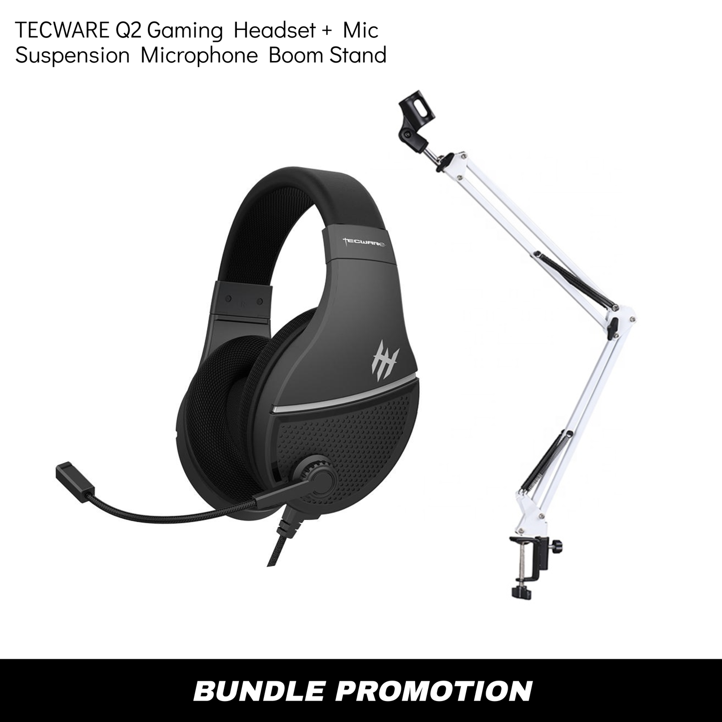 TECWARE Q2 Gaming Headset + Mic + Suspension Microphone Table Stand BUNDLE (worth $58)