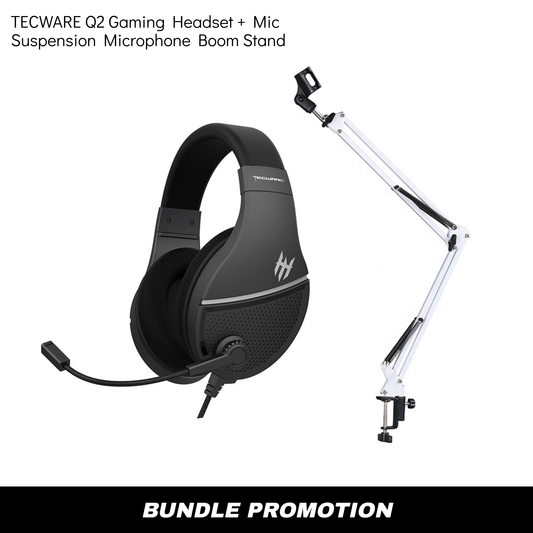 TECWARE Q2 Gaming Headset + Mic + Suspension Microphone Table Stand BUNDLE (worth $58)